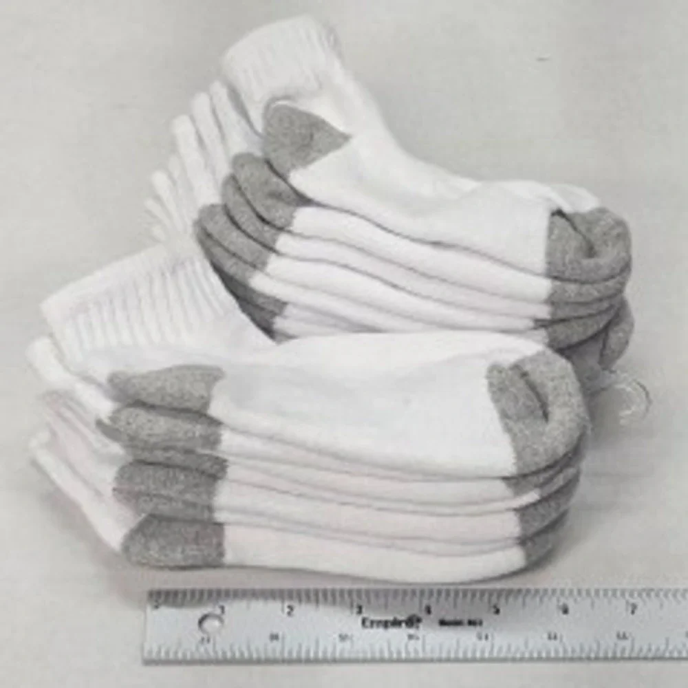 Kids White Athletic Socks with‎ Gray Toe and Heel 9 Pair Pack Size S 3-7